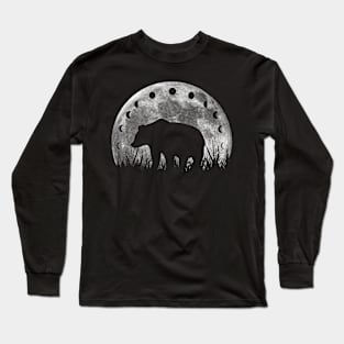 Bear And Moon Phases On Moon Long Sleeve T-Shirt